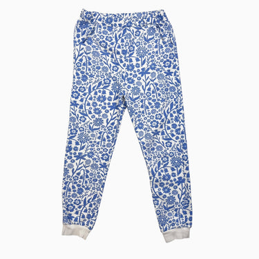 Pantalon blanc fleurs bleues en coton bio 10Y