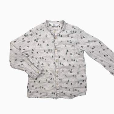 Chemise greige 'sapins' en lin 7-8Y