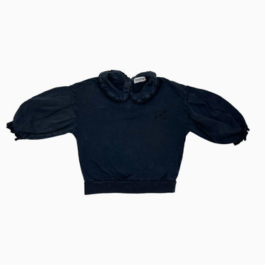 Pull charcoal avec col claudine en coton french terry avec logo brodé et manches ballons 4Y