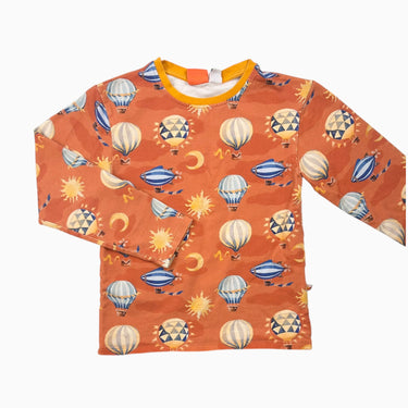 Chandail en coton épais orange 'montgolfières' 9-10Y