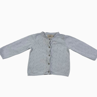 Cardigan gris-bleu en coton pointelle 12M