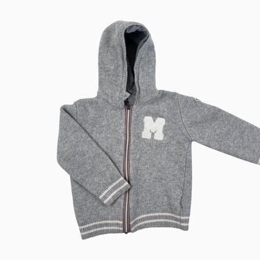 Veste grise à capuchon en tricot de laine 18-24M (fit 12M)