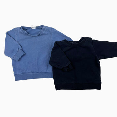 Duo de pulls en coton ouaté bio bleu et noir 2-4M