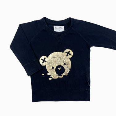 Pull noir en coton bio à imprimé ourson doré 2Y