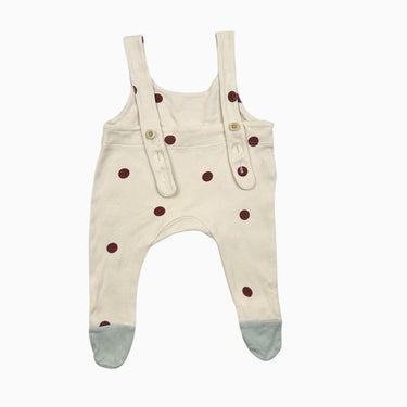 Combi salopette à pied vanille à pois bordeau 3-6M