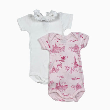 Duo de Cache-couche blanc à col frisé et rose 'Paris' 6M