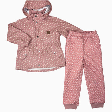 Ensemble mi-saison manteau et pantalon rose fleuri 110CM 5Y