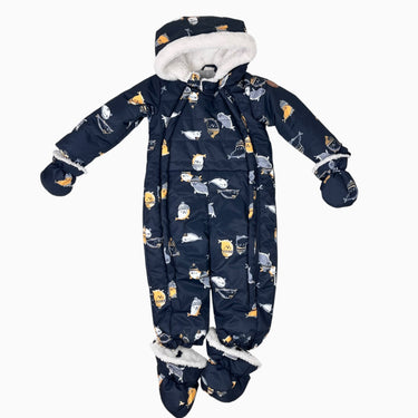 Combi noire 'phoques' doublée en polar avec mitaines et chaussons 18-24M