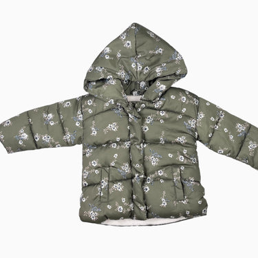 Manteau olive fleuri doublé en peluche 12-18M
