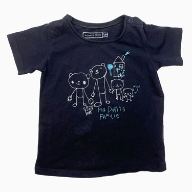 T-shirt noir 'Ma petite famille' 3-6M