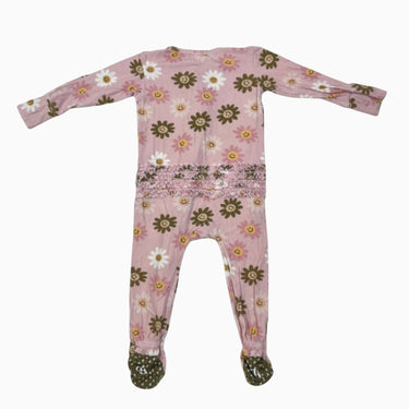 Pyjama rose 'fleurs smiley' avec froufrou en bambou et spandex 12-18M