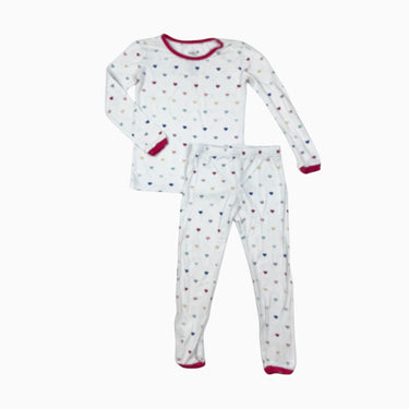 Pyjama deux pièce blanc 'coeurs'en bambou et spandex 4Y