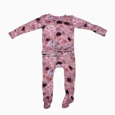 Pyjama rose 'tournesol et roses' avec froufrou en bambou et spandex 12-18M
