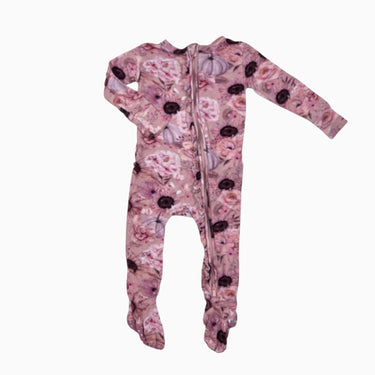 Pyjama rose 'tournesol et roses' avec froufrou en bambou et spandex 12-18M