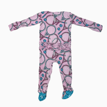 Pyjama rose 'raquettes de tennis' avec froufrou en bambou et spandex 12-18M