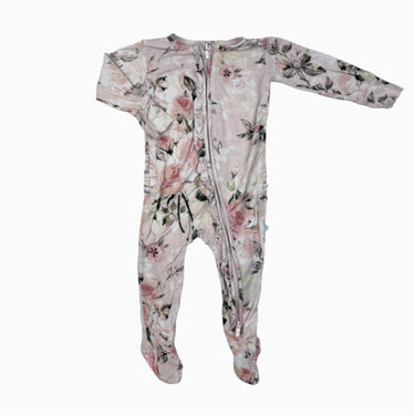 Pyjama rose pâle fleuri avec froufrou en bambou et spandex 9-12M