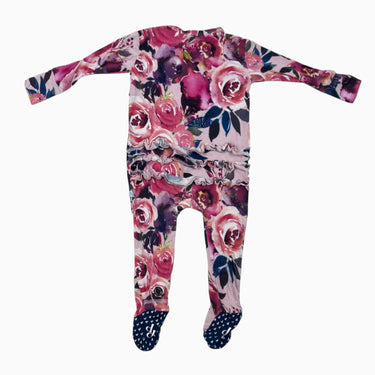 Pyjama rose 'roses' avec froufrou en bambou et spandex 6-9M