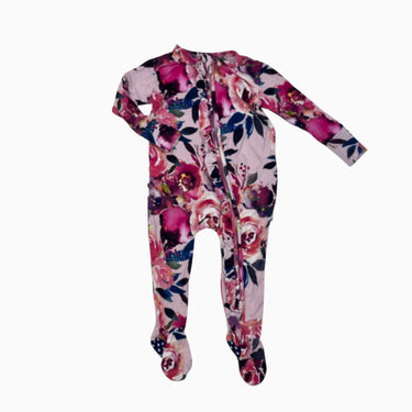 Pyjama rose 'roses' avec froufrou en bambou et spandex 6-9M
