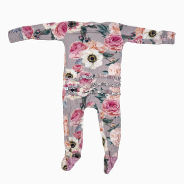 Pyjama lilas fleuri avec froufrou en bambou et spandex 6-9M