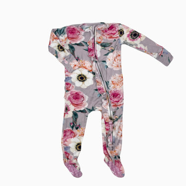 Pyjama lilas fleuri avec froufrou en bambou et spandex 6-9M