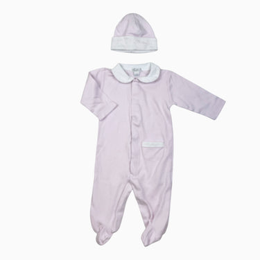 Pyjama avec bonnet rose poudré en coton pima 6-9M