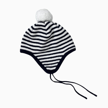 Tuque rayure marine pompon coton-laine doublé polar 6M