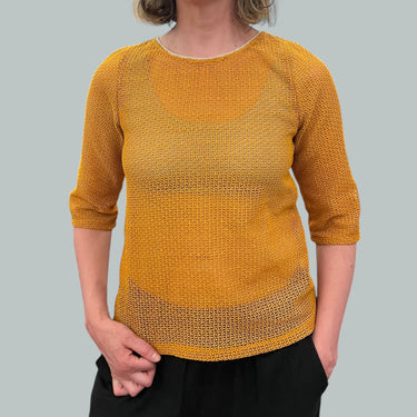 Blouse ocre en poly crocheté pour femmes M