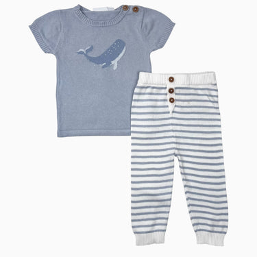Ensemble bleu 'baleine' en tricot 6M