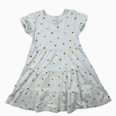 Robe vert pastel pâle en coton imprimé fraises jaunes 6-7Y