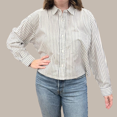 Chemise blanche à rayures en coton pour femmes XL