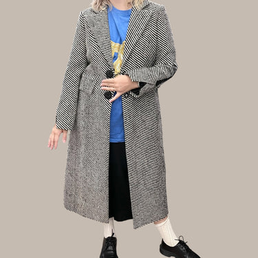Manteau à rayures noires en poly pour femmes S/M