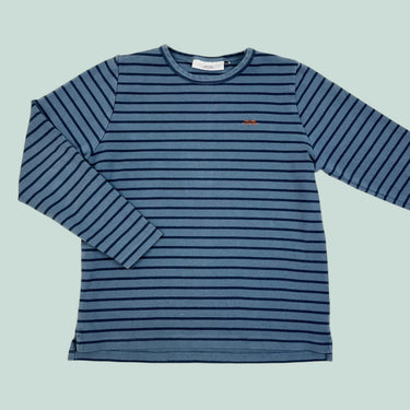 Chandail vert-gris à rayures marine en coton pima pour femmes 34EU