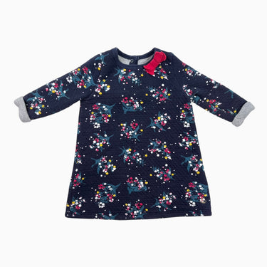 Robe marine fleurie en coton matelassé 12M