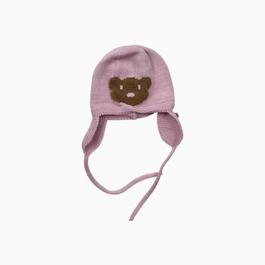 Tuque rose tricot coton ourson NB