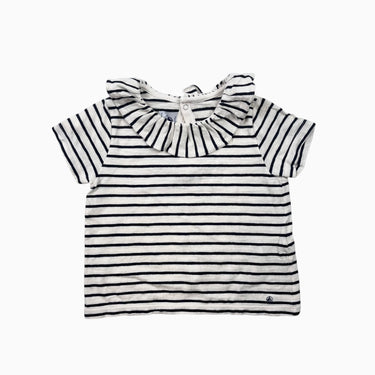 T-shirt crème à col pierrot et rayures marines 24M