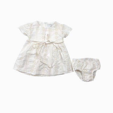 Robe et bloomer crème brodé à l'anglaise 0-3M