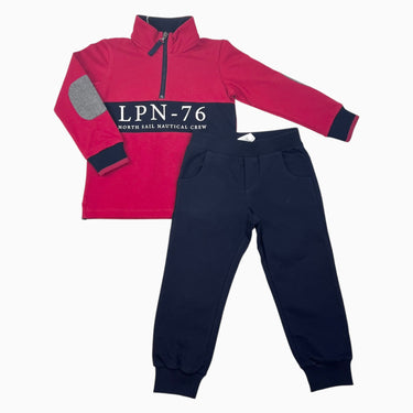 Ensemble pull à demi-zip rouge à imprimé "LPN-76" et jogger en coton,lycra et polyester 3Y