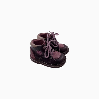 Bottines en cuir bordeaux et roses à lacets 19EU