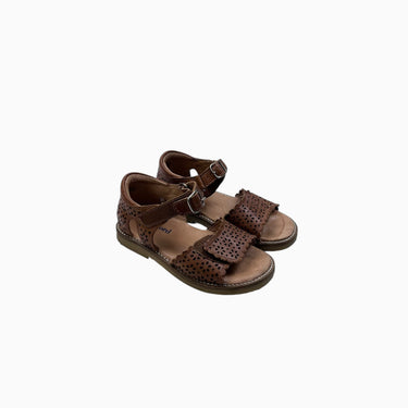 LSandales cognac en cuir 'floral' à velcro 26EU