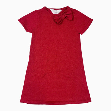 Robe rouge en tricot de coton et poly avec noeud 4-6Y