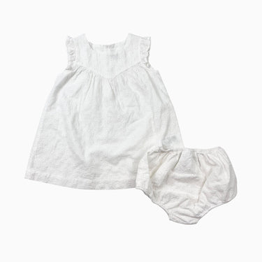 Robe et bloomer blanc en coton broderie anglaise 24M