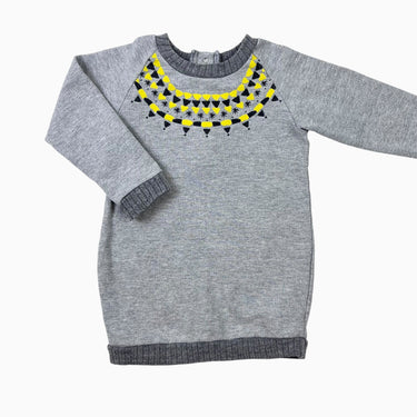 Robe style tunique grise 'fairisle' jaune 2-3Y