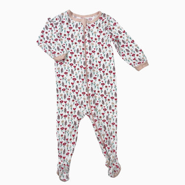 Pyjama blanc à fleurs rouges et pêches 12M