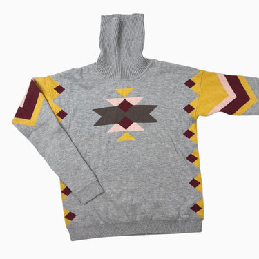 Pull à col roulé gris 'argyle' en tricot de coton et polyamide 12Y