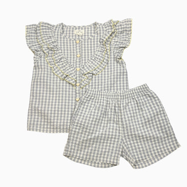 Ensemble à vichy gris-bleu 5-6Y