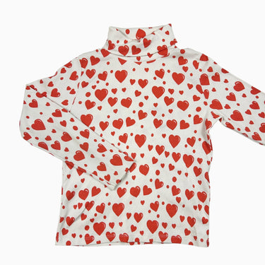 Pull à col roulé blanc coeurs 7-9Y