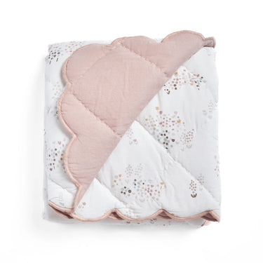 Couverture festonnée blanche fleurie bassinnette (crib size) 90X90CM