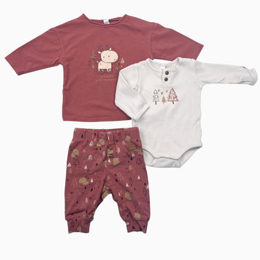 Ensemble 3 pièces chandail, legging et cache-couche en coton bio 3-6M