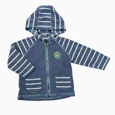 Veste à capuchon en ratine de coton avec rayures aux manches et écusson crabe 12M
