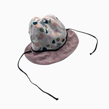 Chapeau soleil rose pâle et vieux rose en coton à imprimé géométrique 52cm (2-3Y)